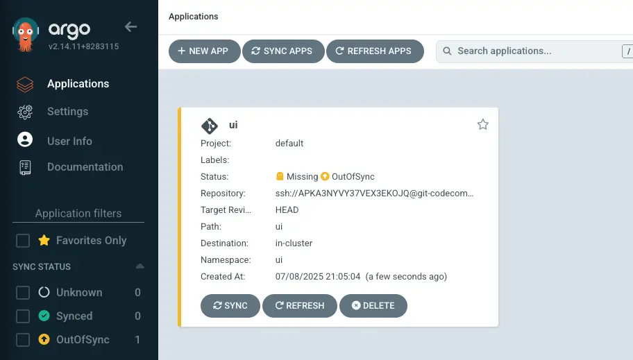 Argo CD UIでのアプリケーション